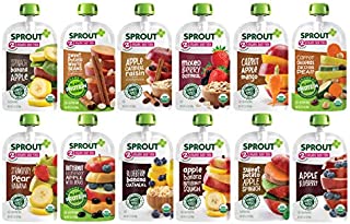 Sprout Organic Baby Food, Stage 2 Pouches, 12 Flavor Fruit Veggie & Grain Variety Sampler, 3.5 Oz Purees (Pack of 12)