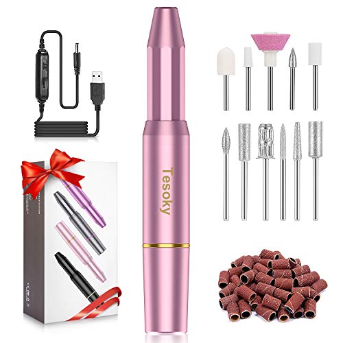 Electric Nail Drill Bits Set, Upgraded Portable Electric Nail File Set Machine for Acrylic Nails Gel Nails Kit, Efile Nail Drill Bits Manicure Kit Pedicure Tools Best Gifts for Women Girls (Pink)