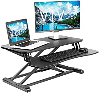 VIVO Stand Up Height Adjustable 32 inch Desk Riser, Sit Standing Converter, Dual Monitor and Laptop Workstation, Black, DESK-V000K