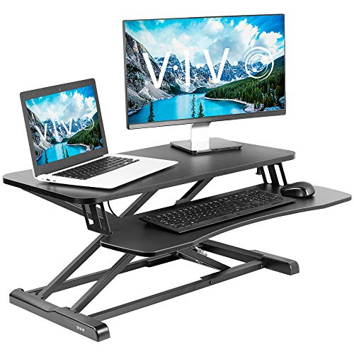 VIVO Stand Up Height Adjustable 32 inch Desk Riser, Sit Standing Converter, Dual Monitor and Laptop Workstation, Black, DESK-V000K