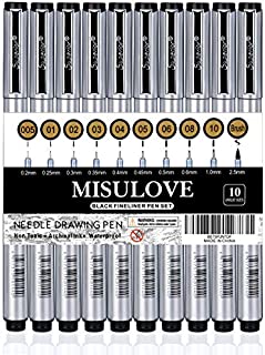 MISULOVE Precision Micro-Line Pens, Ultra Fine Point Art Pens, Fineliner Archival Ink Pens, Multiliner Pens for Artist Illustration, Sketching, Calligraphy, Anime and Technical Drawing, 10/Size(Black)