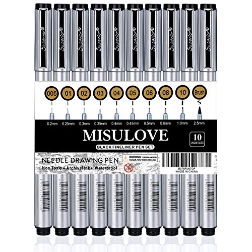 MISULOVE Precision Micro-Line Pens, Ultra Fine Point Art Pens, Fineliner Archival Ink Pens, Multiliner Pens for Artist Illustration, Sketching, Calligraphy, Anime and Technical Drawing, 10/Size(Black)