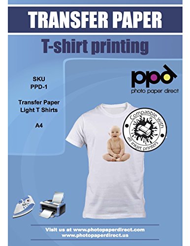 PPD Inkjet PREMIUM Iron-On White and Light Colored T Shirt Transfers Paper LTR 8.5x11 pack of 20 Sheets (PPD001-20)