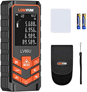 Laser Measure 393Ft - LOMVUM Laser Tape Measure Laser Measurement Tool with M/In/Ft Unit Switching, Backlit LCD, Pythagorean Mode, Measure Distance, Area and Volume - Carry Pouch and Battery Included