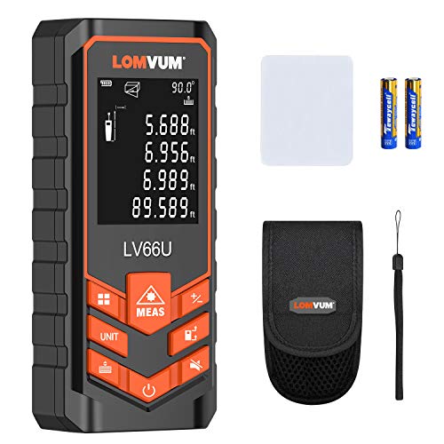 Laser Measure 393Ft - LOMVUM Laser Tape Measure Laser Measurement Tool with M/In/Ft Unit Switching, Backlit LCD, Pythagorean Mode, Measure Distance, Area and Volume - Carry Pouch and Battery Included