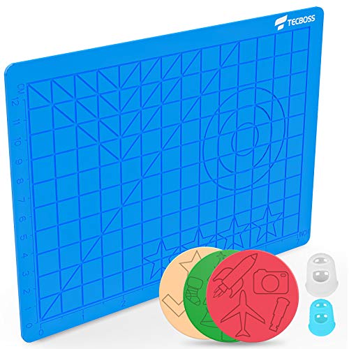 TECBOSS 3D Printing Pens Mat, 3D Pen Pad Silicone Template with Bonus 3 Patterns Mat 2 Finger Protectors - Tools for 3Doodler/MYNT3D Pen