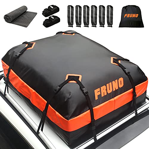 FRUNO 15 Cubic Feet Rooftop Cargo Carrier Waterproof Vehicle Cargo Carrier Roof Bag for Top of Car with/Without Roof Rack