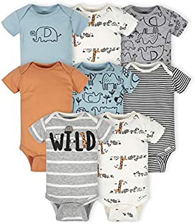 Gerber Baby 8-Pack Short Sleeve Onesies Bodysuits, Jungle Blue, 3-6 Months