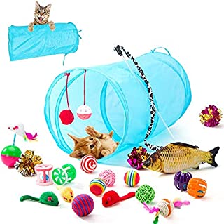 HIPIPET 21PCS Cat Toys Interactive Kitten Toys Assortments Tunnel Balls Fish Feather Teaser Wand Mice