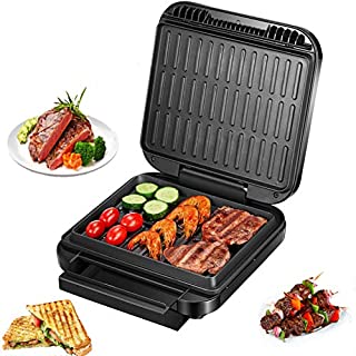 Deik Indoor Smokeless Grill 1200W Ultra Power Electric Grill with Spatula, Compact & Portable Non-stick Panini Press Grill with Non-Stick Surface and Extra-Large Drip Tray for Low-Fat Grilling, Black