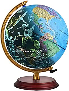 TTKTK Illuminated World Globe for Kids with Wooden Base - Night View Stars Constellation Pattern Globe with Detailed Colorful World Map,Built-in LED Bulb, Educational Gift, Night Stand Decor 8inch