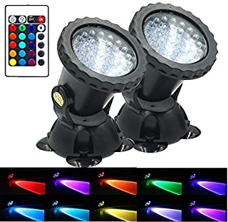 AomeTech Upgraded Pond Light, Waterproof Underwater Submersible Spotlights with Remote, 36 LED Multi-Color Adjustable Dimmable Lights for Aquarium, Fish Tank, Swimming Pool, Garden (2pack)