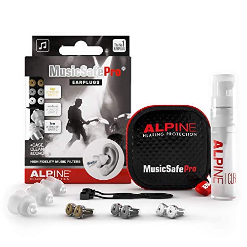 Alpine MusicSafe Pro Music Ear Plugs  Musicians Ear Plugs for Noise Reduction  Concert Earplugs - 3 Noise Reducing Ear Plug Filter Sets - Hypoallergenic Reusable Earplugs, Transparent