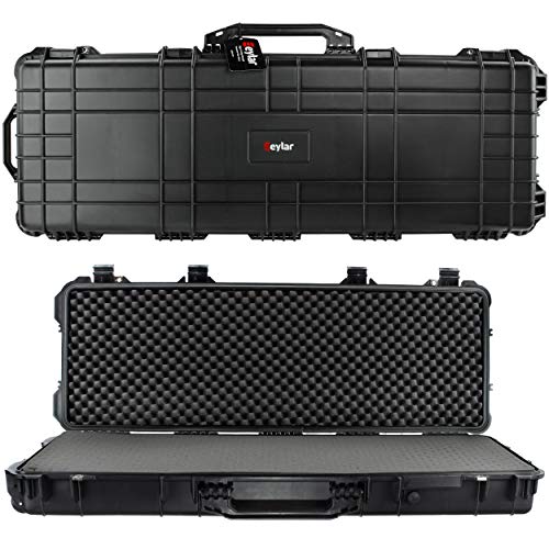 Eylar 44 Inch Protective Roller Tactical Rifle Hard Case with Foam, Mil-Spec Waterproof & Crushproof, Two Rifles Or Multiple Guns, Pressure Valve with Lockable Fittings Black