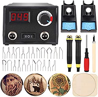 Pyrography Tool Kit, Titoe Wood Burning Kits 60W Wood Burner Tool Digital Adjustable Pyrography Machine with 23pcs Pyrography Wire Tips +24pcs Plastic Mould for Wood and Gourd