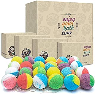 24 Organic & Natural Bath Bombs, Handmade Bubble Bath Bomb Gift Set, Rich in Essential Oil, Shea Butter, Coconut Oil, Grape Seed Oil, Fizzy Spa to Moisturize Dry Skin, Perfect Gift idea for Women