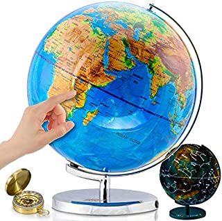 World Globe with Illuminated Constellations  13 Light Up Globe for Kids & Adults  Interactive Earth Globe Makes Great Educational Toys, Office Supplies, Teacher Desk Décor, More by Get Life Basics