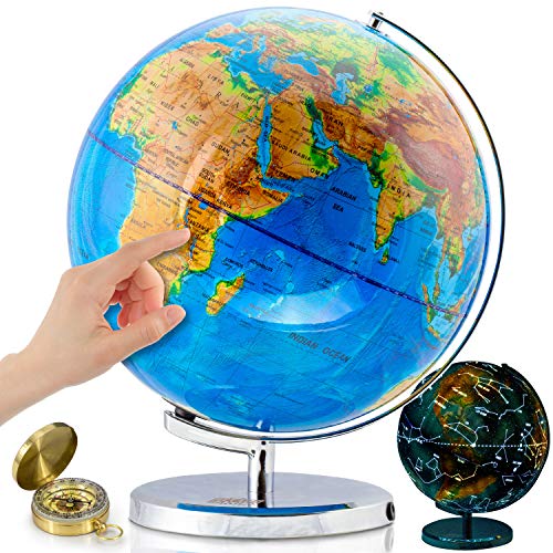 World Globe with Illuminated Constellations  13 Light Up Globe for Kids & Adults  Interactive Earth Globe Makes Great Educational Toys, Office Supplies, Teacher Desk Décor, More by Get Life Basics