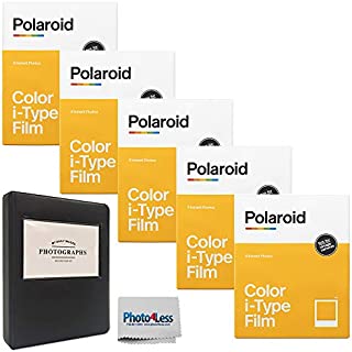 Polaroid Color Film for I-Type (8 Exposures) x 5 + Black Album Holds 32 Photos + Cloth