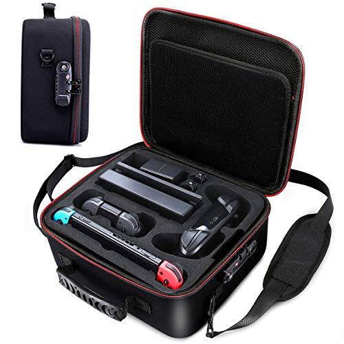 Locking Carrying Case for Nintendo Switch Hardshell Bag w/TSA Lock Protective Case for Switch Console, Pro Controller, Switch Dock, AC Adapter Cable & Accessories