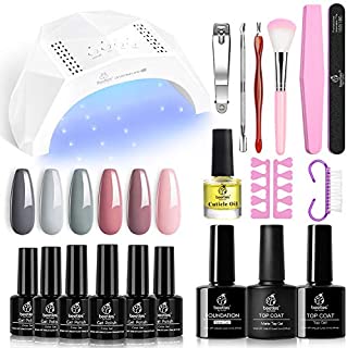 Beetles Gel Nail Polish Kit with U V Light 48W LED Nail Lamp Nude Grays Pink Gel Nail Polish Starter Kit Manicure, Soak Off U V LED Gel Nail Polish Set DIY Home Gel Nail Kit Designs Gifts for Women