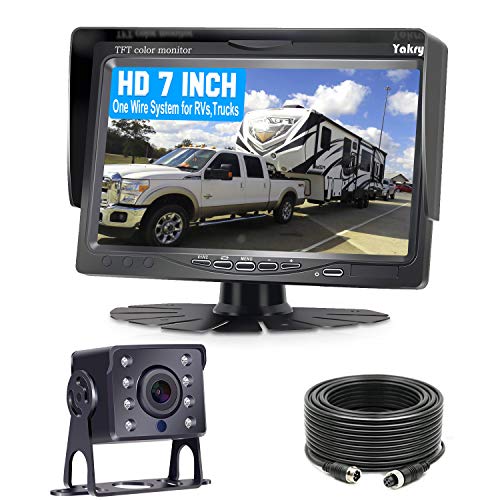 Yakry Y14 HD DIY One Wire System Backup Camera 7 Inch Monitor Kit for RVs,Trucks,Trailers,Campers IP69K Waterproof IR Night Vision Rear View High-Speed Observation System