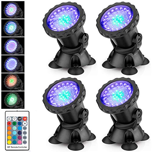 Pond Light Waterproof IP 68 Submersible Spotlight, with 36 LED Bulbs 3.5W Spotlight, Used for Aquarium Garden Pond Fish Tank Rockery Landscape Light (Multicolor4 in Set)