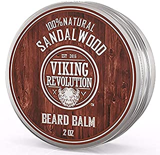 Beard Balm with Sandalwood Scent and Argan & Jojoba Oils- Styles, Strengthens & Softens Beards & Mustaches - Leave in Conditioner Wax for Men by Viking Revolution (1 Pack)