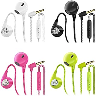 Headphones Heavy Bass Stereo Earphones Earbuds Noise Isolating Tangle Free Headsets CBGGQ in Ear Headphones with Remote & Microphone,for iOS and Android,Laptops,Gaming(Black+White+Pink+Green 4 Pack)