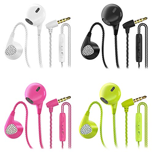 Headphones Heavy Bass Stereo Earphones Earbuds Noise Isolating Tangle Free Headsets CBGGQ in Ear Headphones with Remote & Microphone,for iOS and Android,Laptops,Gaming(Black+White+Pink+Green 4 Pack)