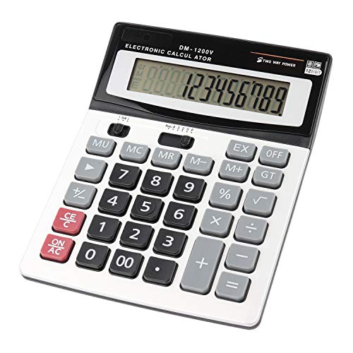 HIHUHEN Large Electronic Calculator Counter Solar & Battery Power 12 Digit Display Multi-Functional Big Button for Business Office School Calculating (Financial Calculator x 1)