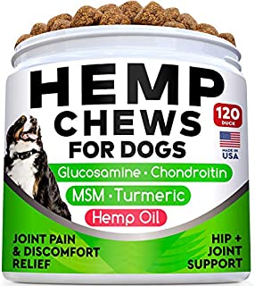 All-Natural Hemp Chews + Glucosamine for Dogs - Advanced Hip & Joint Supplement w/Hemp Oil Turmeric MSM Chondroitin + Hemp Protein to Improve Mobility - Joint Pain Relief Made in USA - Duck Flavor