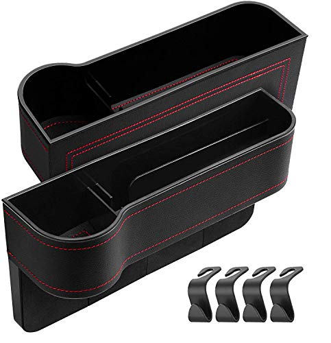 Adrinfly 2 Pack Car Seat Gap Filler, Car Front Seat Gap Organizer - Multifunctional Car Front Seat Storage Box with Cup Holder,Interior Car Accessories for Men/Women,PU Side Organizer for Phones