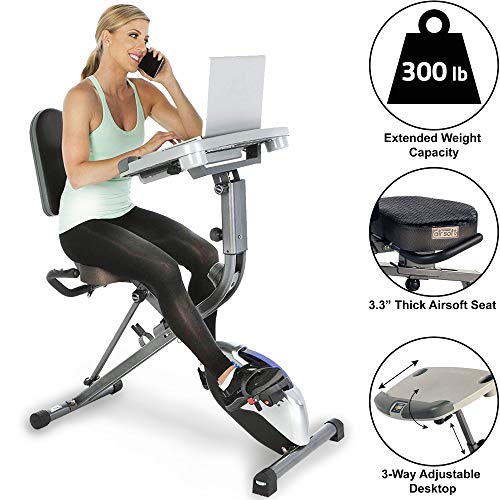 Exerpeutic ExerWorK 1000 Fully Adjustable Desk Folding Exercise Bike with Pulse