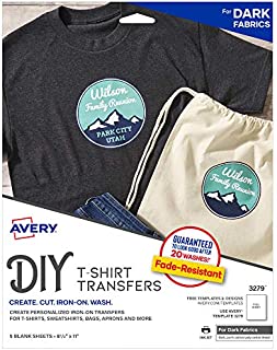 Avery Printable Heat Transfer Paper for Dark Fabrics, 8.5