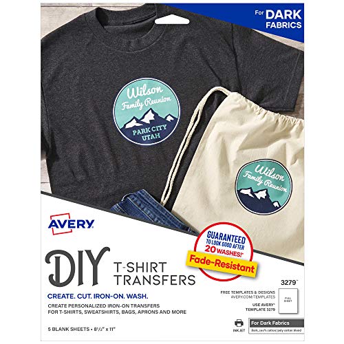 Avery Printable Heat Transfer Paper for Dark Fabrics, 8.5