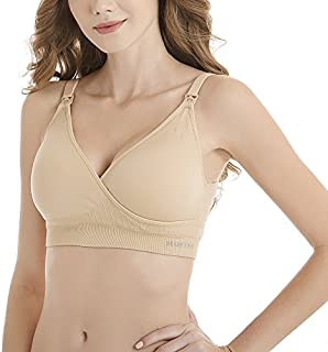 Women Maternity Bras Pull Aside to Nurse Sleep Bra Cami Top, Beige, Size Medium