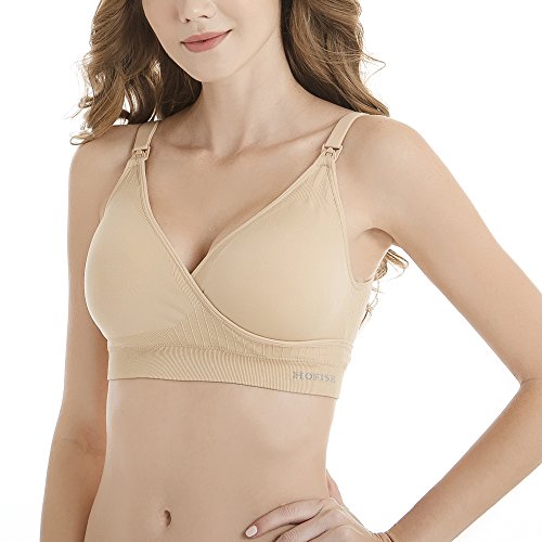 Women Maternity Bras Pull Aside to Nurse Sleep Bra Cami Top, Beige, Size Medium