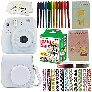 Fujifilm Instax Mini 9 Camera Bundle. Mini 9 Instant Camera + Case + Fujifilm Instax Mini 9 Films (20)+ 10 Colored Pens +2 Mini Photo Albums +13 Rolls Decorative Ribbons (Smokey White)