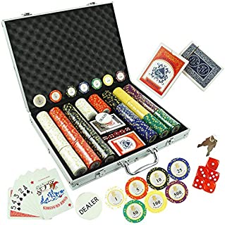 KAILE 14 Gram Poker Chips Set for Texas Holdem, Blackjack, Gambling with Carrying Aluminum Case, Cards, Buttons and 500 Dice Style Casino Clay Chips