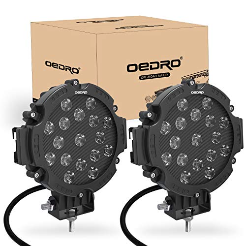 oEdRo 7 Inches 51W 5100LM LED Light Pods, Round Spot Light Pod Off Road Driving Lights Fog Bumper Roof Light Fit for Boat, Jeep, SUV, Truck, Hunters, Motorcycle