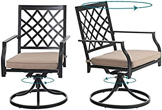 PHI VILLA Swivel Patio Chairs Set of 2 Outdoor Dining Rocker Chair Support 300 lbs for Garden Backyard Bistro Furniture Set with Cushion, Black