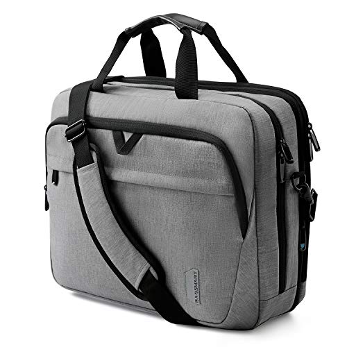 17.3 Inch Laptop Bag,BAGSMART Large Expandable Briefcase Business Travel Bag Computer Office Bag Shoulder Bag for Men Women Water Resistant Anti Theft Durable,Grey