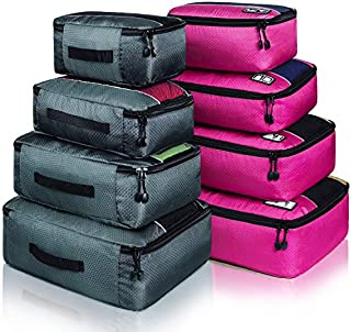 8 Set Packing Cubes, Travel Luggage Bags Organizers Mixed Color Set (Grey Rose)