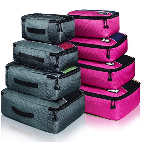 8 Set Packing Cubes, Travel Luggage Bags Organizers Mixed Color Set (Grey Rose)