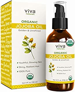 Certified Organic Jojoba Oil ; 100% Pure & Cold Pressed, Natural Moisturizer for Face and Hair and Great for all Skin DIYs (Polishes, Masks, Body), 4 oz