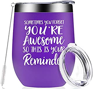 Thank You Gifts - Inspirational Birthday Graduation Gift for Women, Coworker, Best Friend, Teacher, Mom, Wife, Sister, Nurse - Sometimes You Forget That You are Awesome - Wine Tumbler Cup Purple 12oz