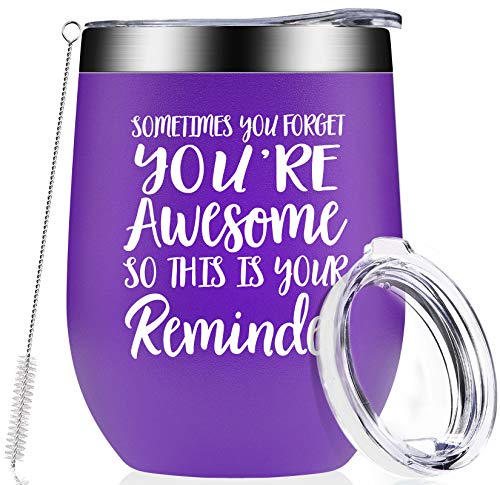 Thank You Gifts - Inspirational Birthday Graduation Gift for Women, Coworker, Best Friend, Teacher, Mom, Wife, Sister, Nurse - Sometimes You Forget That You are Awesome - Wine Tumbler Cup Purple 12oz