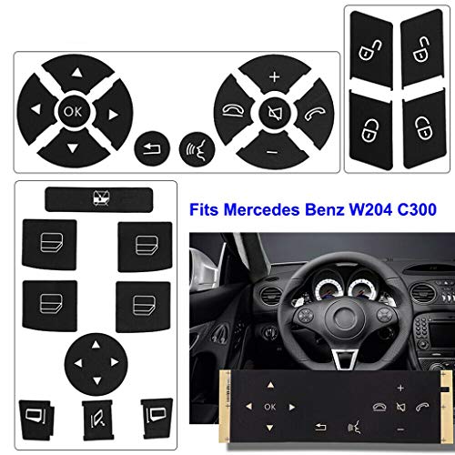 Replacement for Most 2008-2014 C-Class E-Class W-Class and Other Mercedes Benz Vehicles Button Sticker Set(Window Switch Button Sticker & Door Lock Button Sticker & Steering Wheel Button Sticker)