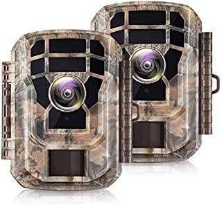 2 Pack  Campark Mini Trail Camera 16MP 1080P HD Game Camera Waterproof Wildlife Scouting Hunting Cam with 120° Wide Angle Lens and Night Vision 2.0 LCD IR LEDs